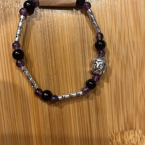 A+++ Graded Amethyst, Black Onyx and .925 Tibetan Silver Bracelet